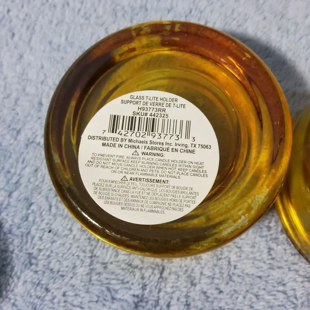 Set Of 2 Amber Glass Tealight Candle Holders Michaels Heavy Thick Round Votive
